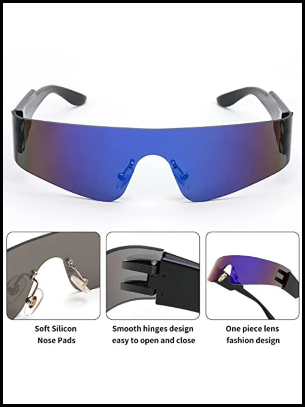 Y2K Futuristic Rimless One Piece Shield Sunglasses Women Men UV400